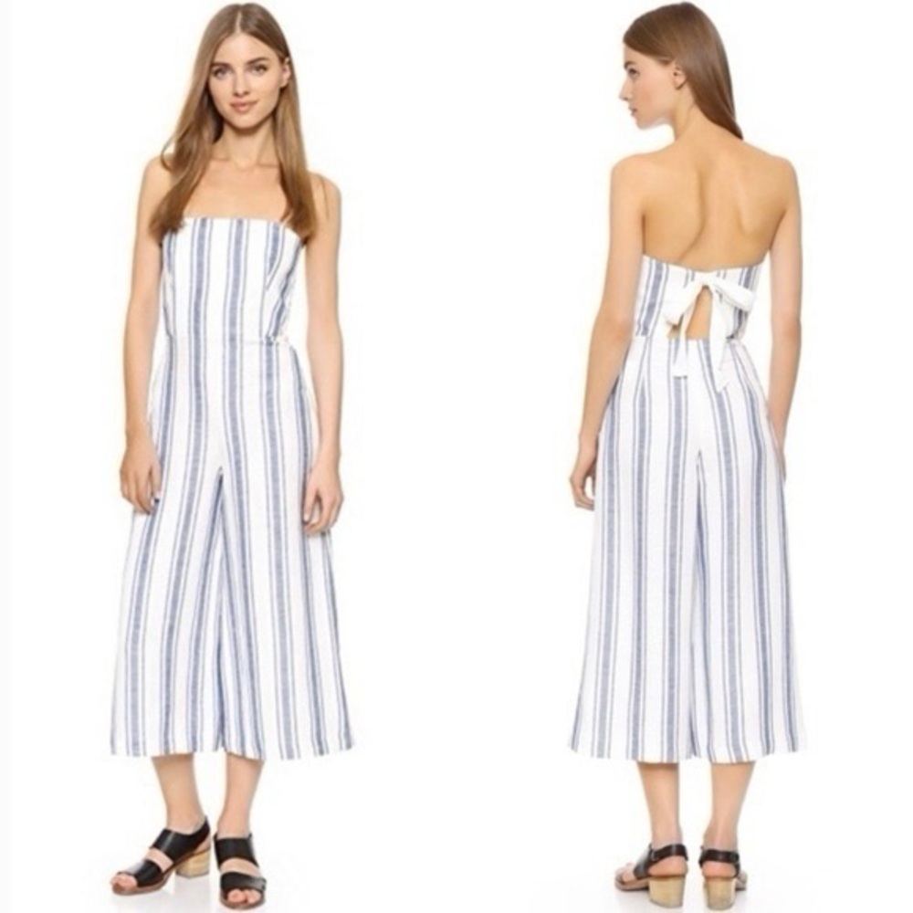 Club Monaco Strapless Blue and White Jumpsuit